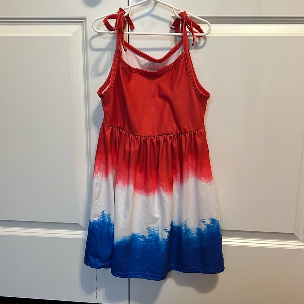 Girls Patriotic Dress Red White Blue Ombre 2XL (7/8)